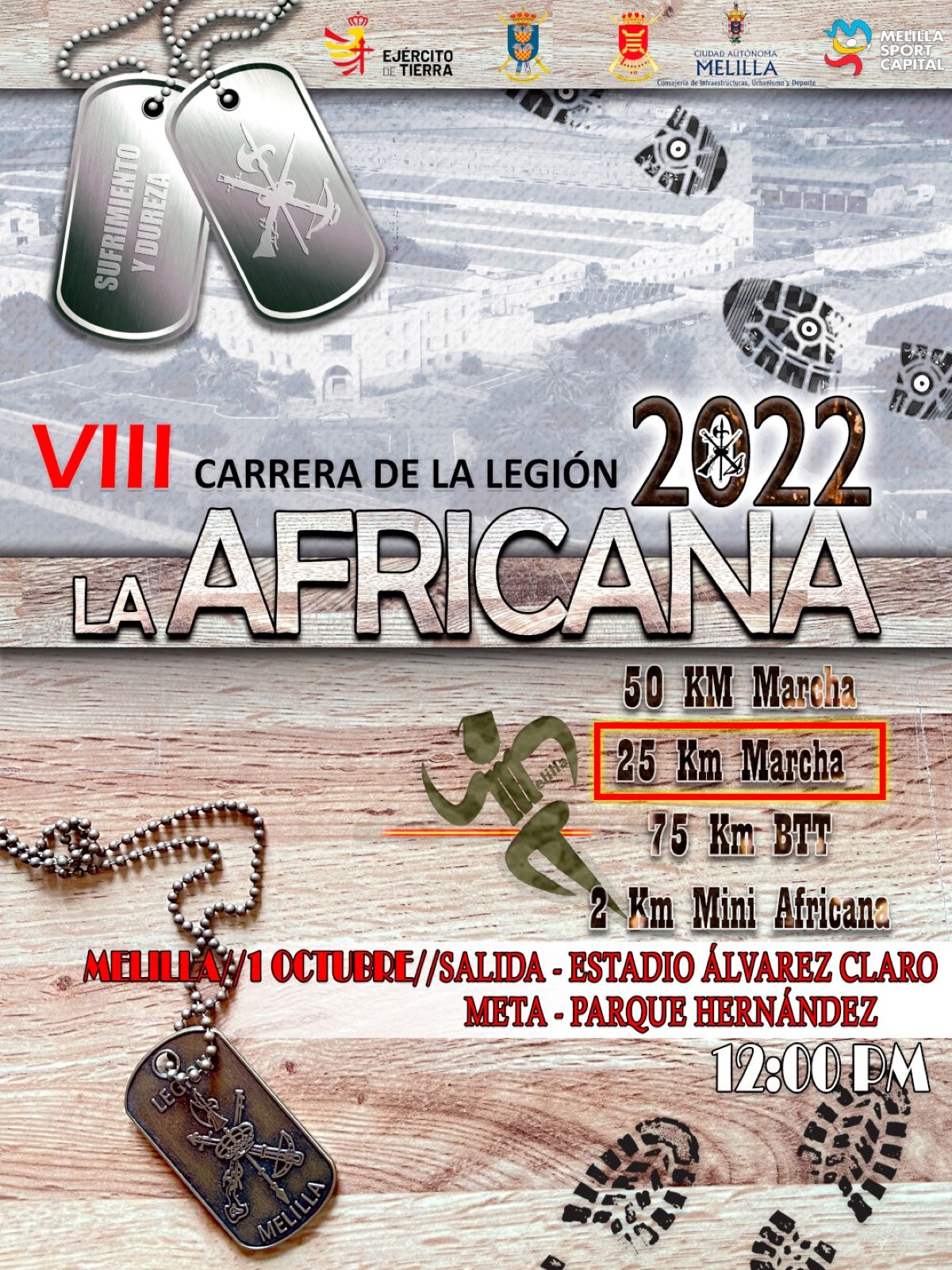 Cartel de La Africana, VIII Carrera de la Legión, 1 de octubre de 2022, con salida en el Estadio Álvarez Claro y meta en el Parque Hernández